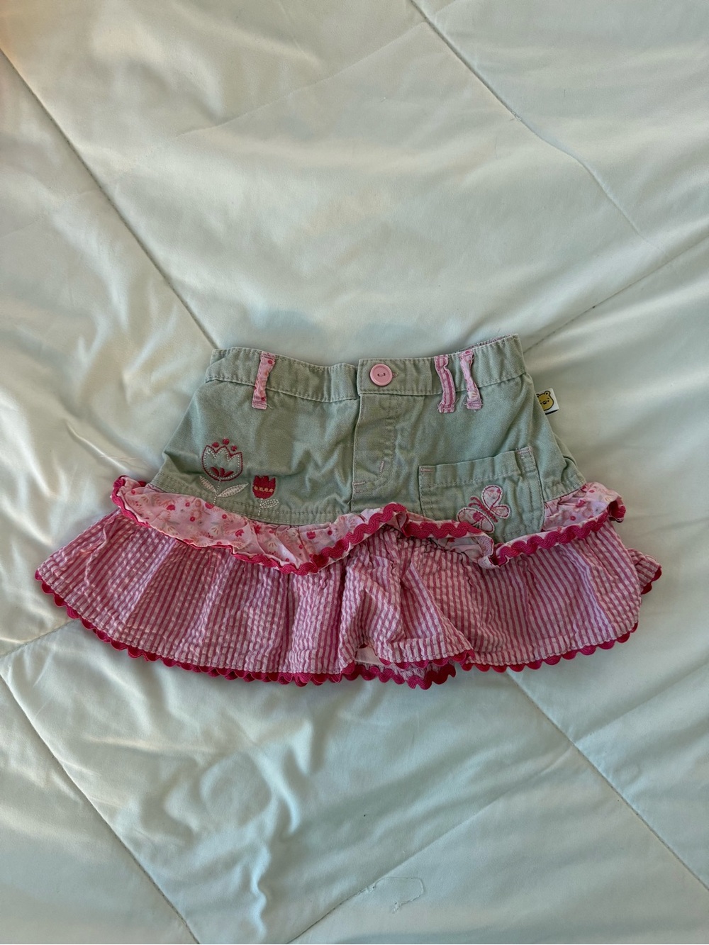 American Vintage Pink and Green Ruffle Skirted Shorts